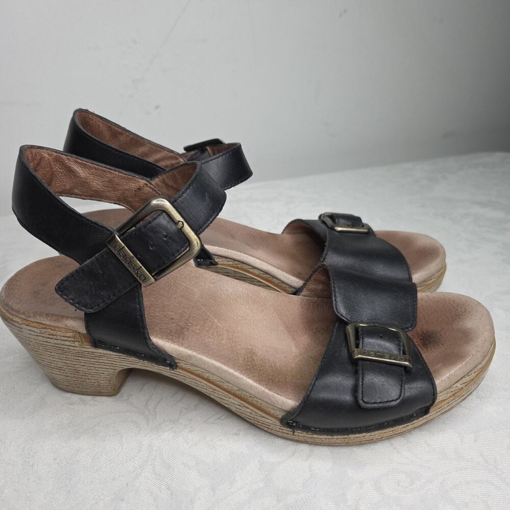 Dansko Sandals Women's 42 Black Matty Leather Open Toe Clog Buckle Summer